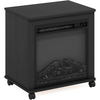 Black Electric Fireplace End Table with Heater for Indoor Use on Wheels