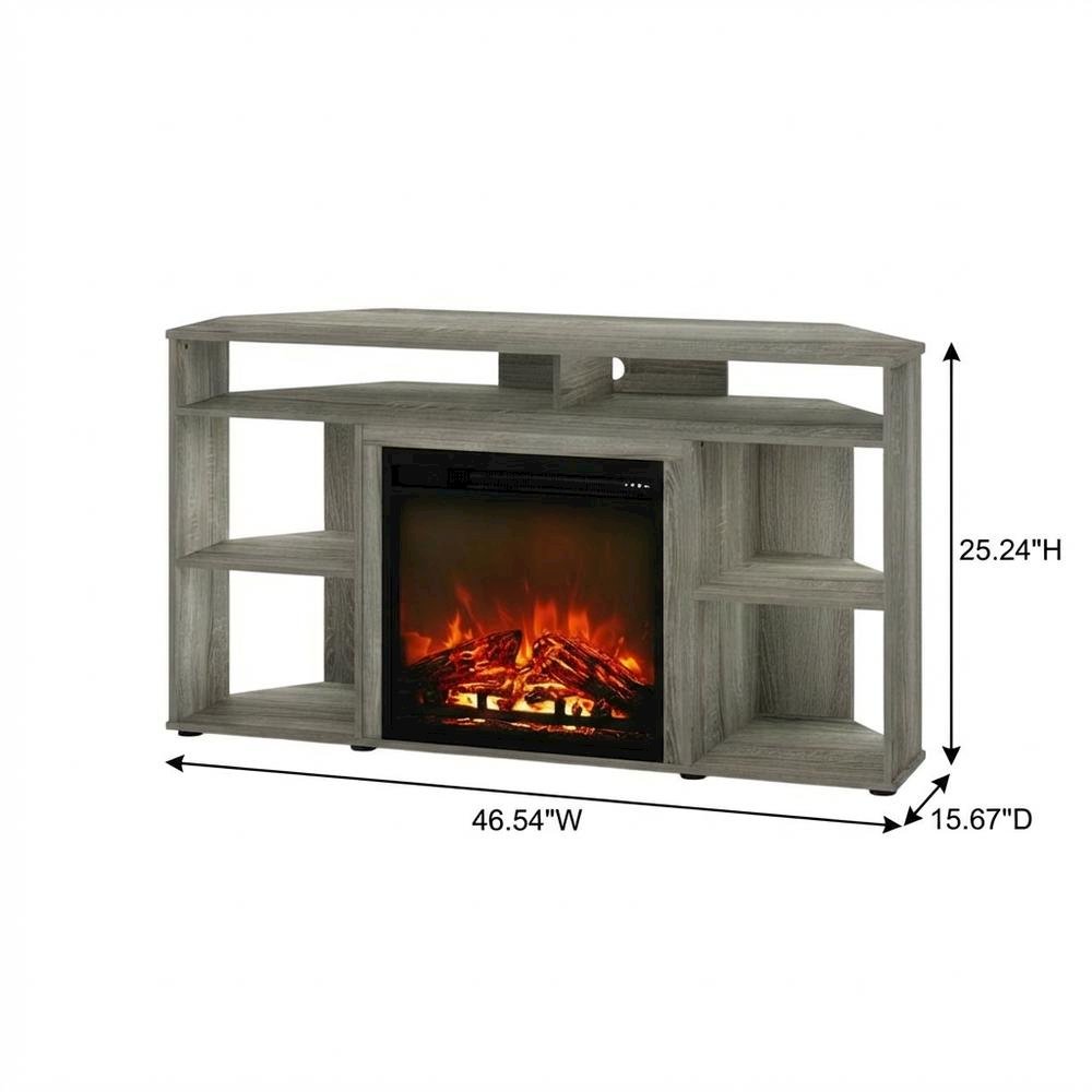 French Oak Grey TV Stand with Fireplace for Up to 55-Inch Screens