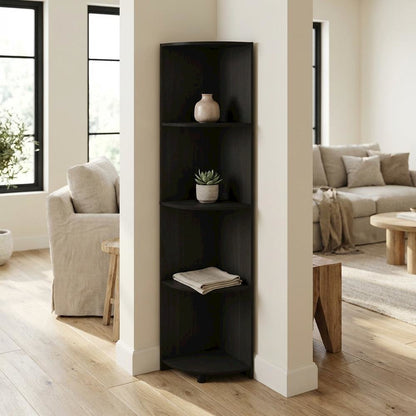 Espresso 4-Tier Corner Bookcase with Multiple Shelves for Space Optimization