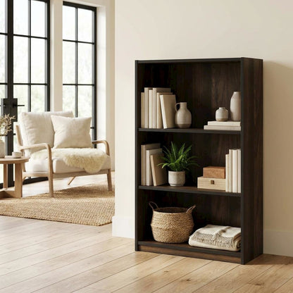 Wooden 3-Tier Adjustable Shelf Bookcase in Walnut Finish with Ample Storage