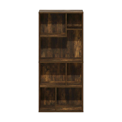 Amber Pine 7-Cube Irregular Bookcase with Storage Organizer and Modern Design