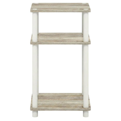 Light Oak 3-Tier End Table with Multi-Level Storage for Bedroom and Living Room