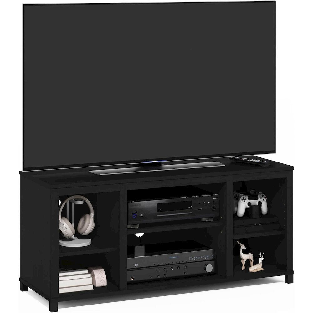 Black 55 Inch TV Stand with Open Shelves and Dual Storage Cabinet Doors