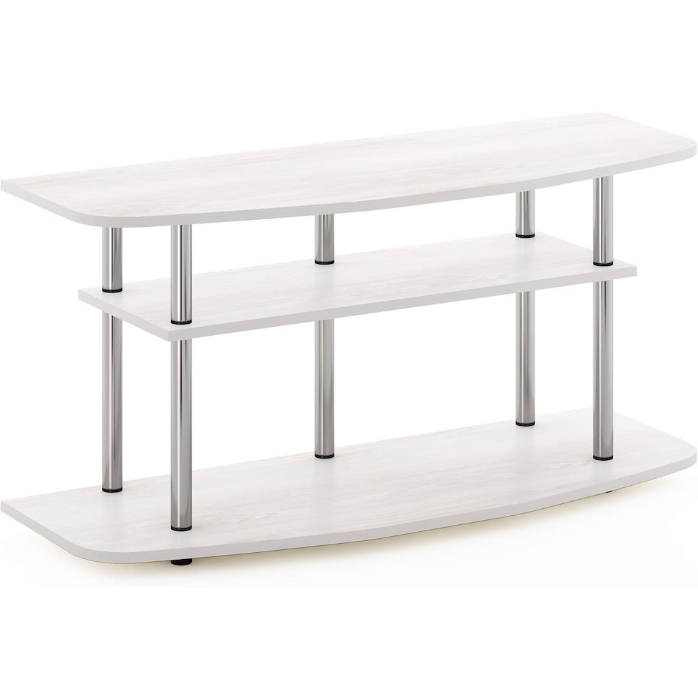 White Wood 50 Inch TV Stand with 3-Tier Shelves, Modern TV Console