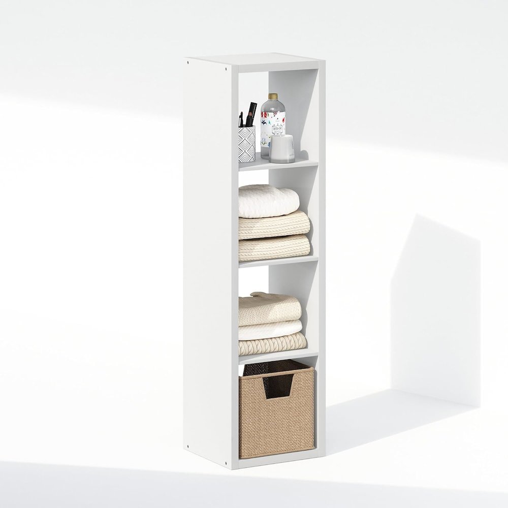 White Wood 4 Cube Storage Organizer with Open Back Vertical Cube Storage