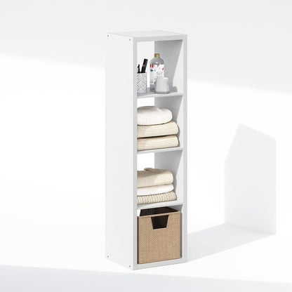 White Wood 4 Cube Storage Organizer with Open Back Vertical Cube Storage