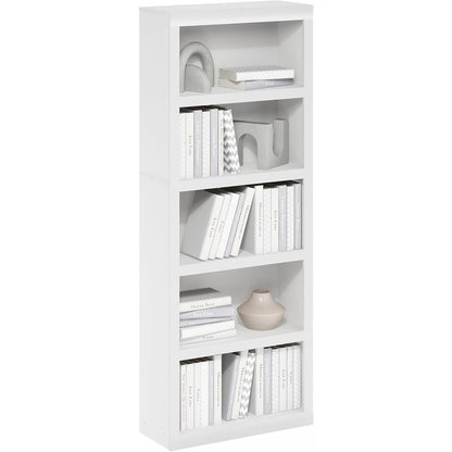 White Wooden Book Shelf with Five-Tier Wooden Shelves for Home or Office