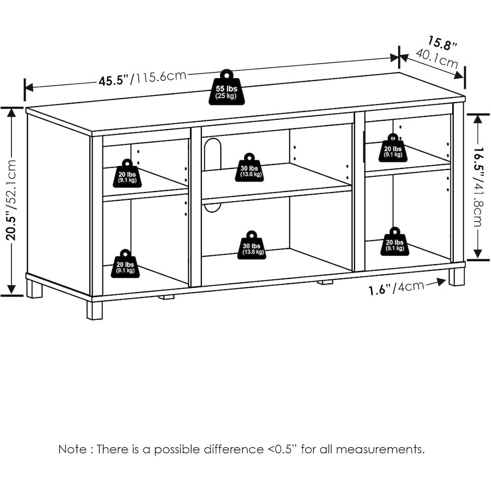 Black 55 Inch TV Stand with Open Shelves and Dual Storage Cabinet Doors