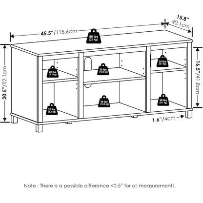 Black 55 Inch TV Stand with Open Shelves and Dual Storage Cabinet Doors
