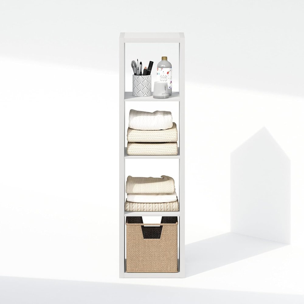 White Wood 4 Cube Storage Organizer with Open Back Vertical Cube Storage