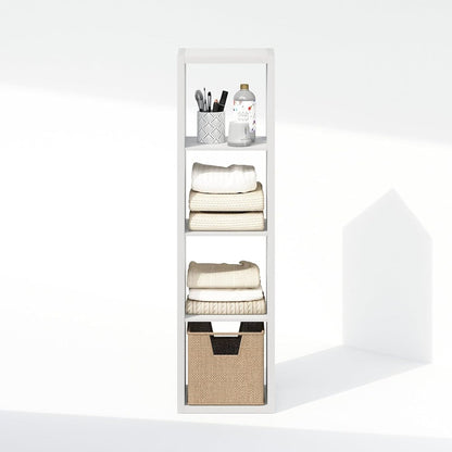 White Wood 4 Cube Storage Organizer with Open Back Vertical Cube Storage