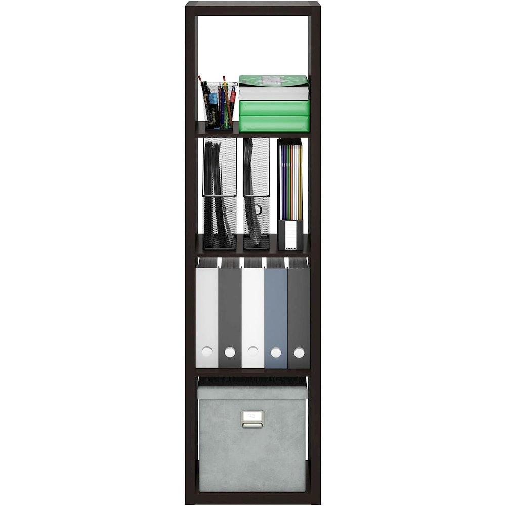 Black Wood 4 Cube Storage Organizer with Open Back Vertical Cube Storage