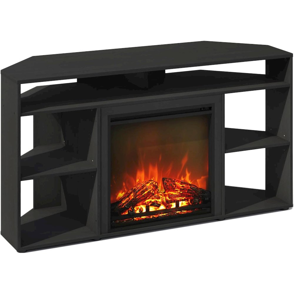 Black 55 Inch Fireplace TV Stand with Five Shelves and Electric Flame Display