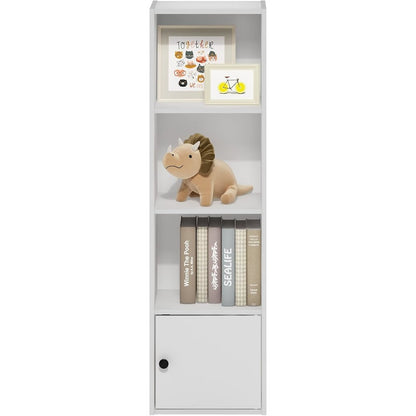 White Wooden Book Shelf with Wooden Shelves and Lower Cabinet for Storage