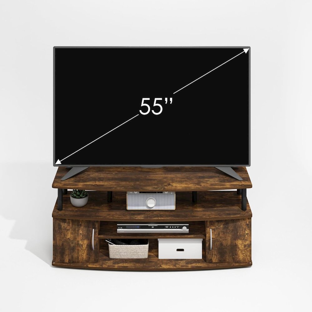 Brown Wooden TV Stand with 3 Open Shelves and Dual Door Storage TV Console
