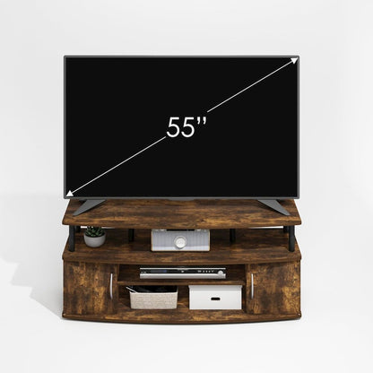 Brown Wooden TV Stand with 3 Open Shelves and Dual Door Storage TV Console