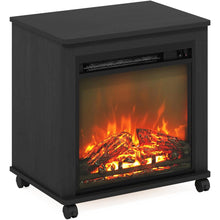 Black Electric Fireplace End Table with Heater for Indoor Use on Wheels