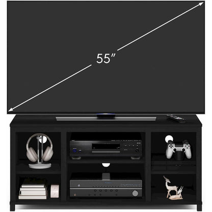 Black 55 Inch TV Stand with Open Shelves and Dual Storage Cabinet Doors