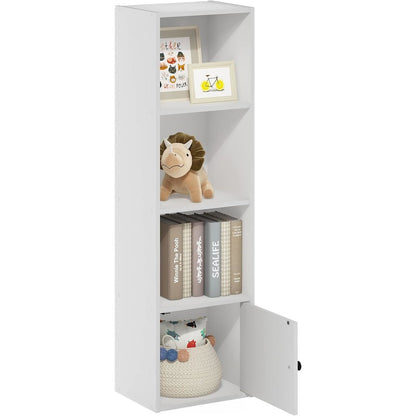 White Wooden Book Shelf with Wooden Shelves and Lower Cabinet for Storage