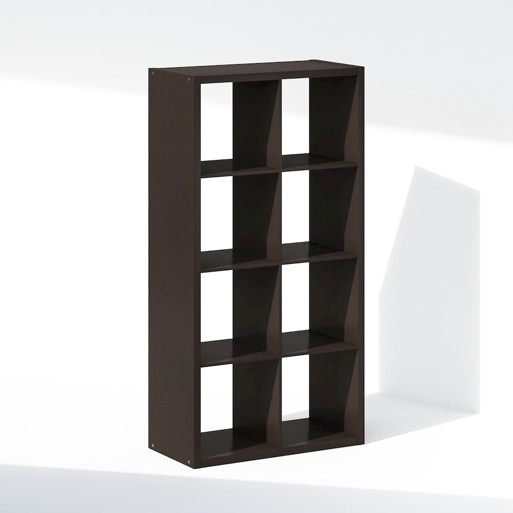 Black Wood 8 Cube Storage Organizer with Open Back Display Shelves