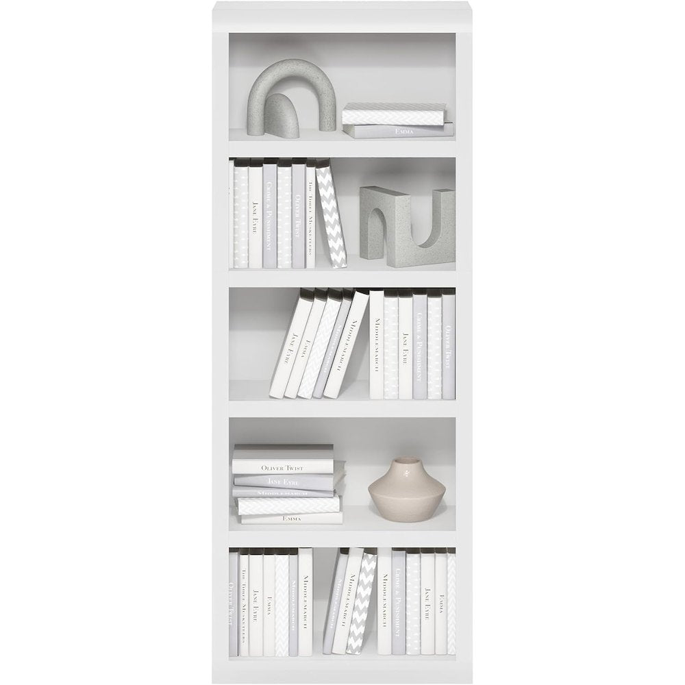 White Wooden Book Shelf with Five-Tier Wooden Shelves for Home or Office