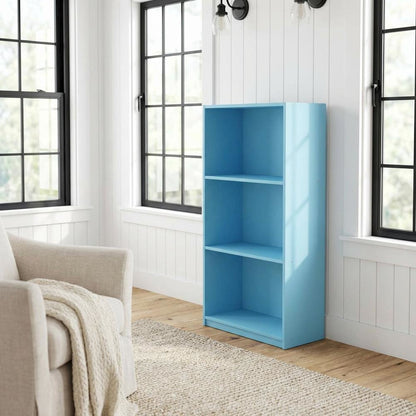 Light Blue 3-Tier Bookcase with Wooden Shelves for Organized Storage