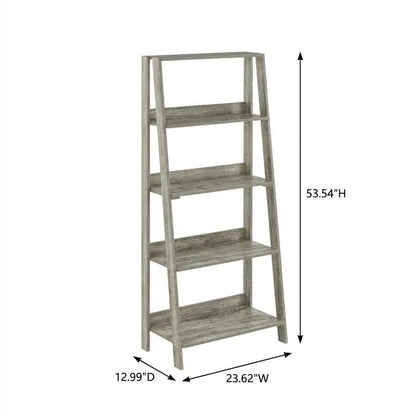 Wooden 5-Tier Ladder Bookcase with French Oak Finish for Home Storage