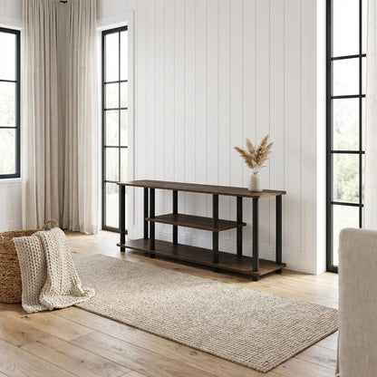 Walnut/Black TV Stand with 3-Tier Open Shelves and Modern Design