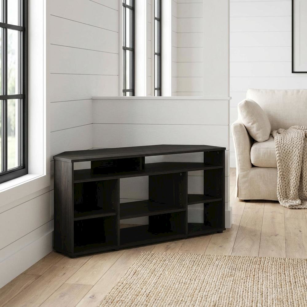 Brown corner TV stand, up to 55 inches, solid wood, walnut veneer finish