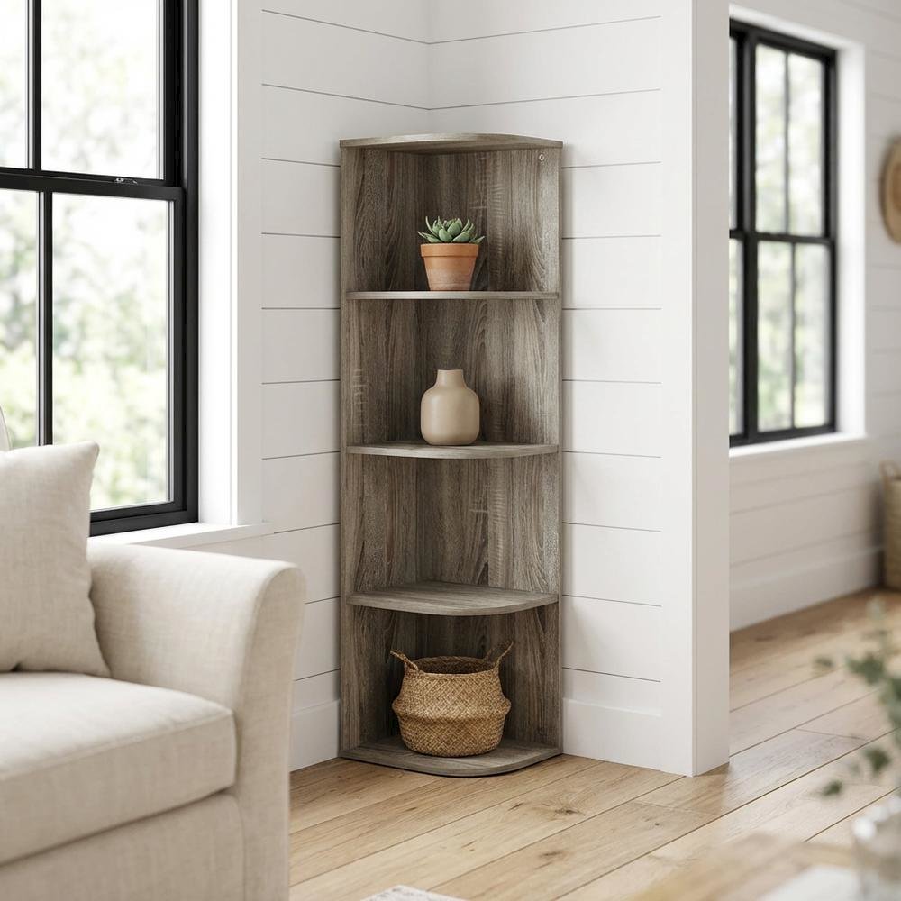 Corner Storage Bookcase with French Oak Finish for Living Spaces