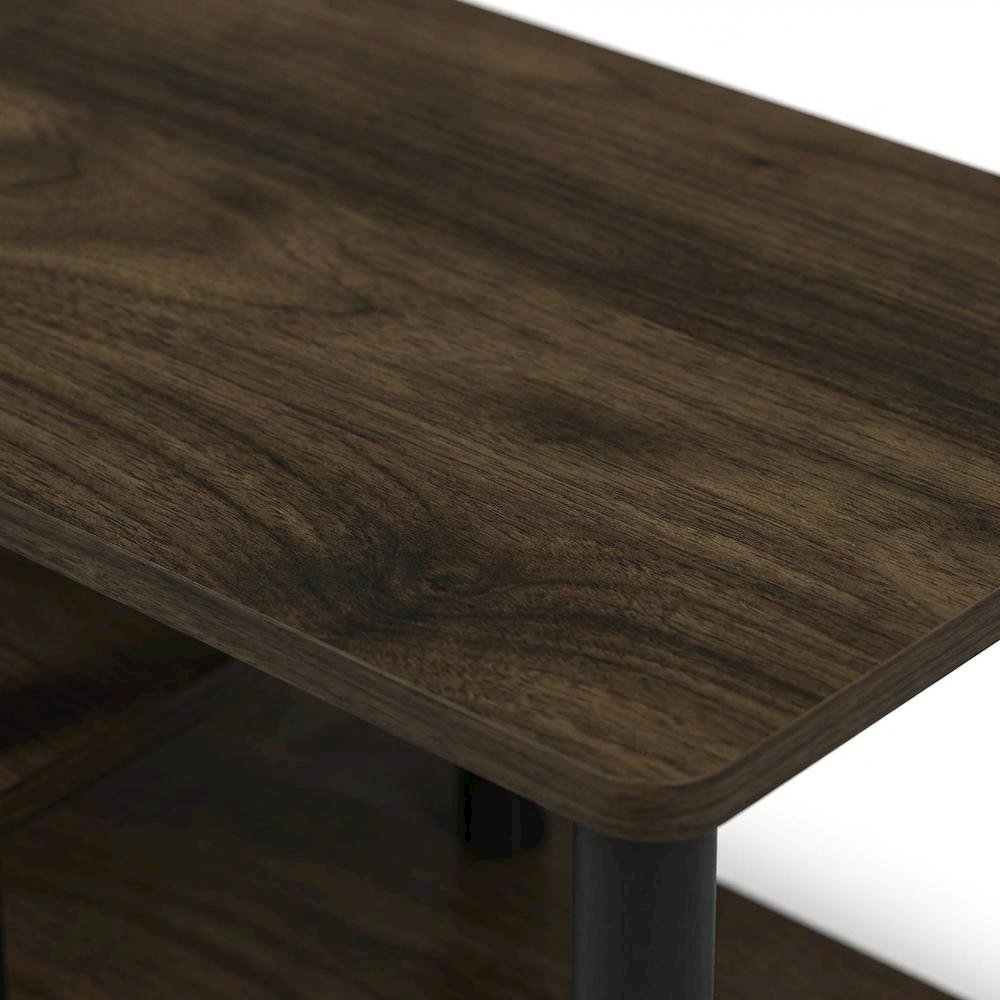 Walnut/Black TV Stand with 3-Tier Open Shelves and Modern Design