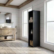 Wooden bookcase in sleek black finish with durable design and versatile storage