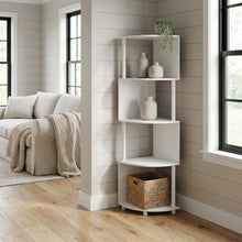 White 4-Tier Zigzag Corner Shelf with Sturdy Wood Construction