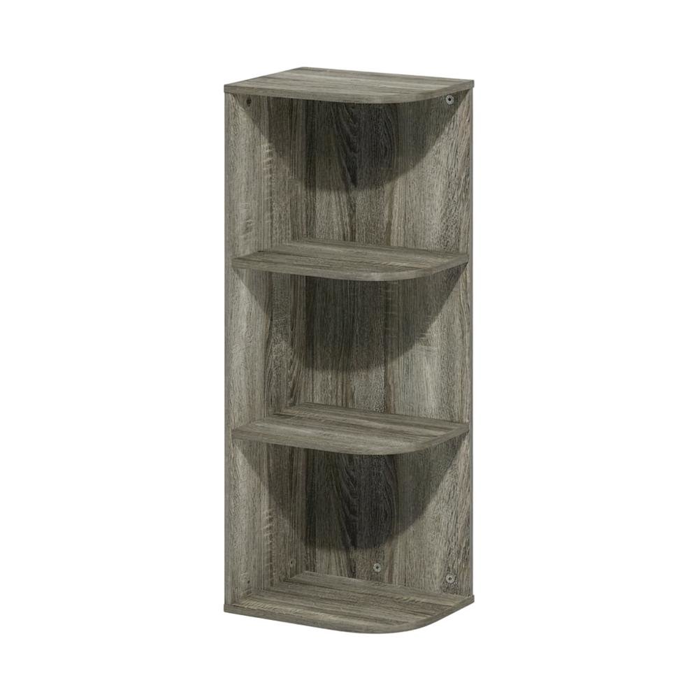 3-Tier Corner Open Shelf Bookcase in French Oak Wood for Stylish Storage