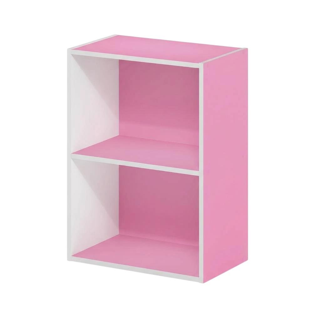 Pink 2-Tier Open Shelf Bookcase with Wooden Construction