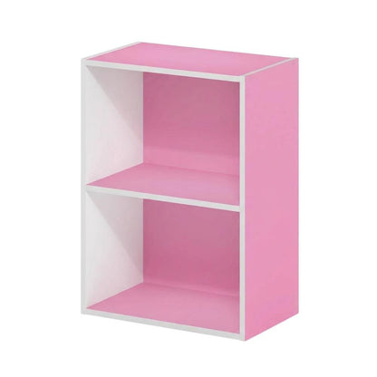 Pink 2-Tier Open Shelf Bookcase with Wooden Construction
