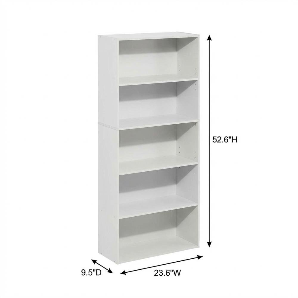 White 5-Tier Bookshelf with Adjustable Shelves for Flexible Storage