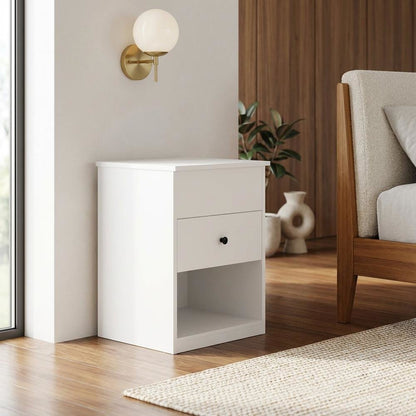 Solid White Lift Top Nightstand with Wooden Finish for Bedroom Storage