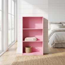 Pink 3-Tier Bookcase with Multi-Level Storage and Sturdy Wood Construction