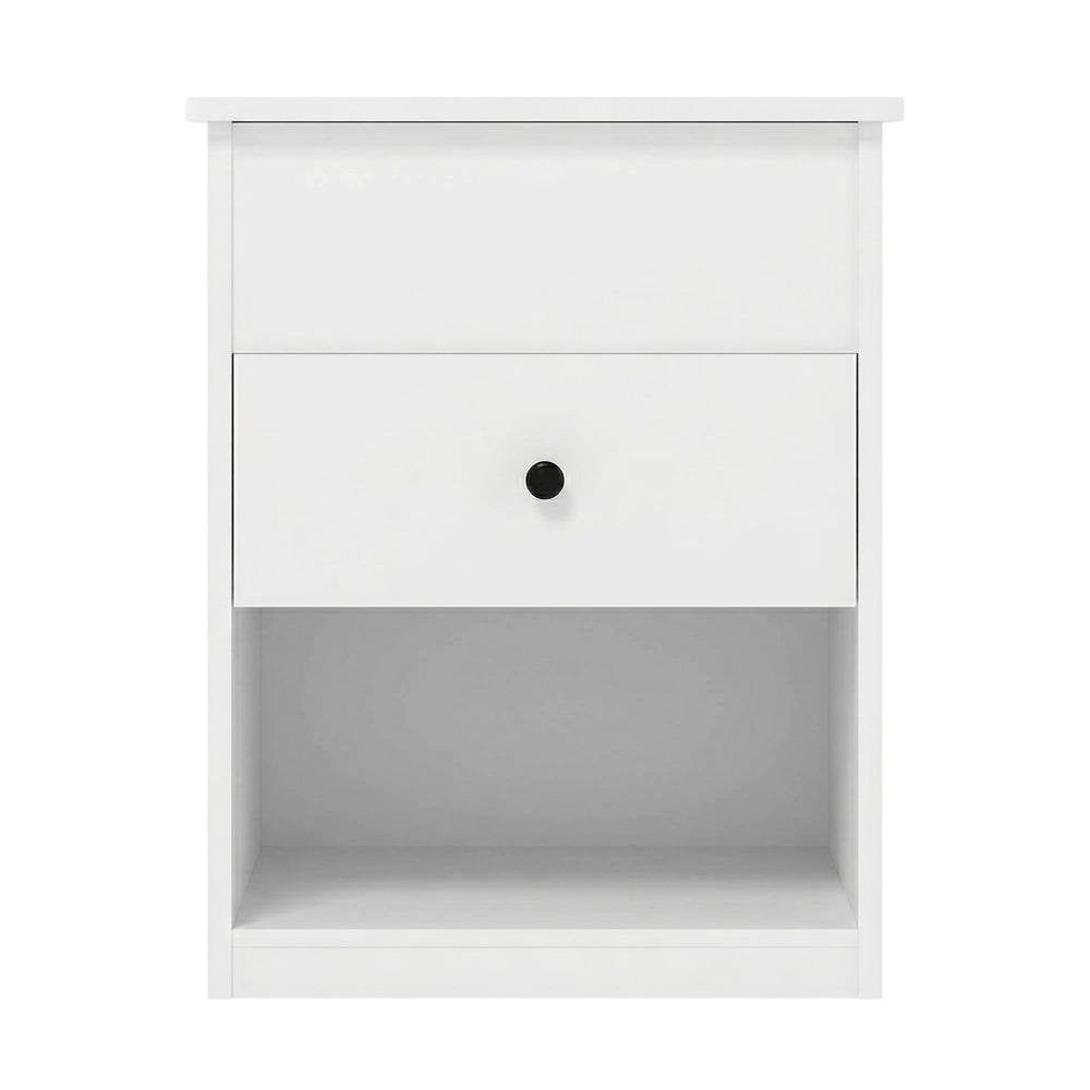 Solid White Lift Top Nightstand with Wooden Finish for Bedroom Storage