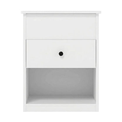 Solid White Lift Top Nightstand with Wooden Finish for Bedroom Storage