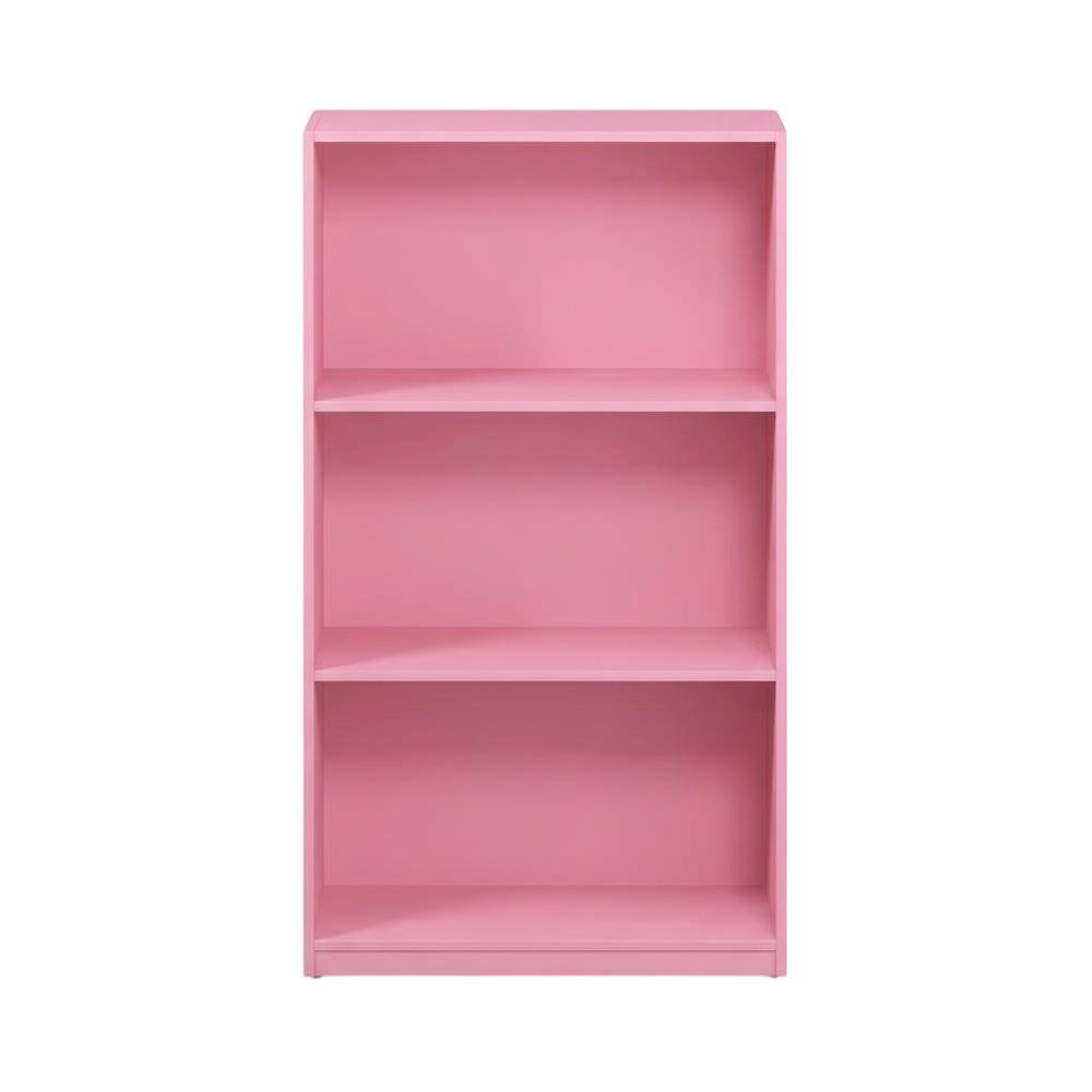 Pink 3-Tier Bookcase with Multi-Level Storage and Sturdy Wood Construction