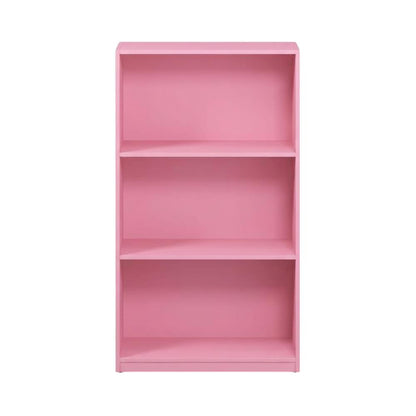 Pink 3-Tier Bookcase with Multi-Level Storage and Sturdy Wood Construction