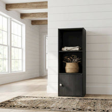 Black 3-Tier Bookcase with Door Storage and Wood Finish
