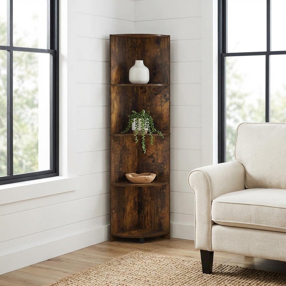 Amber Pine 4-Tier Corner Shelf with Sturdy Wooden Construction