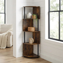 Amber Pine and Black 4-Tier Zigzag Corner Shelf Bookcase, Multi-Level Storage