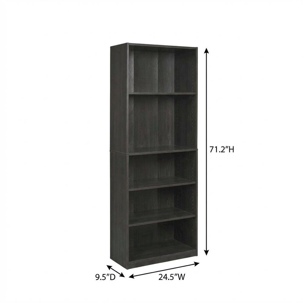 Espresso 5-Shelf Bookcase with Spacious Storage and Modern Design