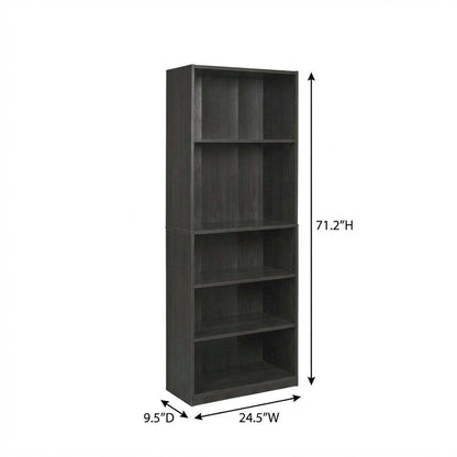 Espresso 5-Shelf Bookcase with Spacious Storage and Modern Design