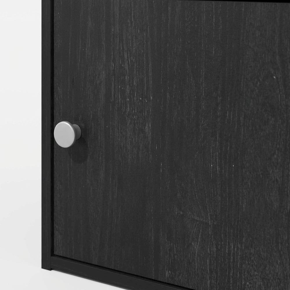 Black 3-Tier Bookcase with Door Storage and Wood Finish