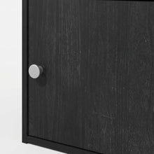 Black 3-Tier Bookcase with Door Storage and Wood Finish